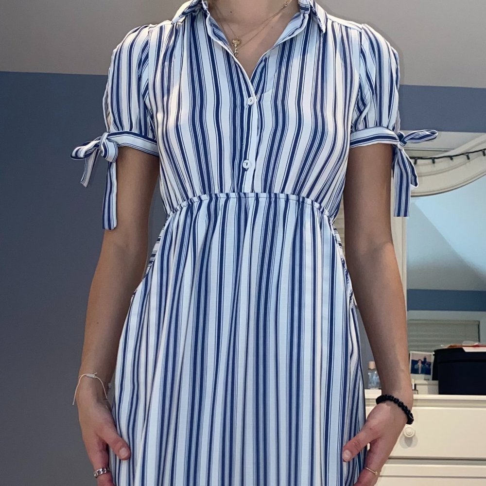 Blue and White Stripped Short Dress